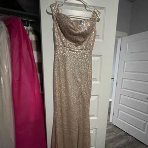 Rose gold off shoulder dress